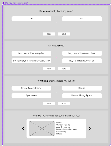 snip from Figma of questionnaire wireframe